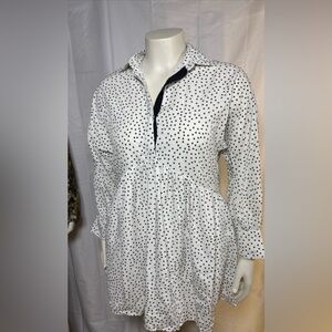 Zara Basic Women’s Polka Dots Tunic Shirt Dress - Size XS White/Black Button